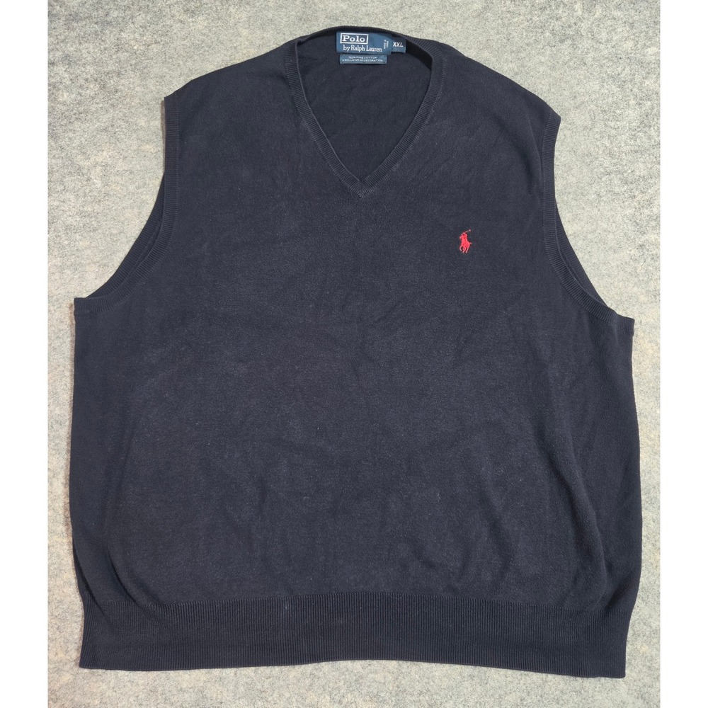 Polo Ralph Lauren Mens XXL Navy Blue Pima Cotton V-Neck Sweater Vest Red Pony